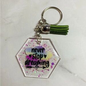 Inspirational Hexagon Key Holder with Green Tassel